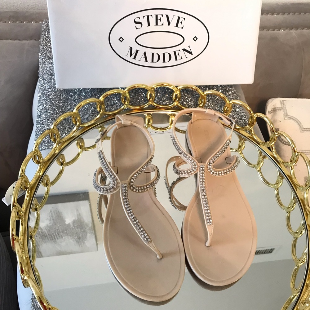 Steve Madden Nude Rhinestone Thong Sandals